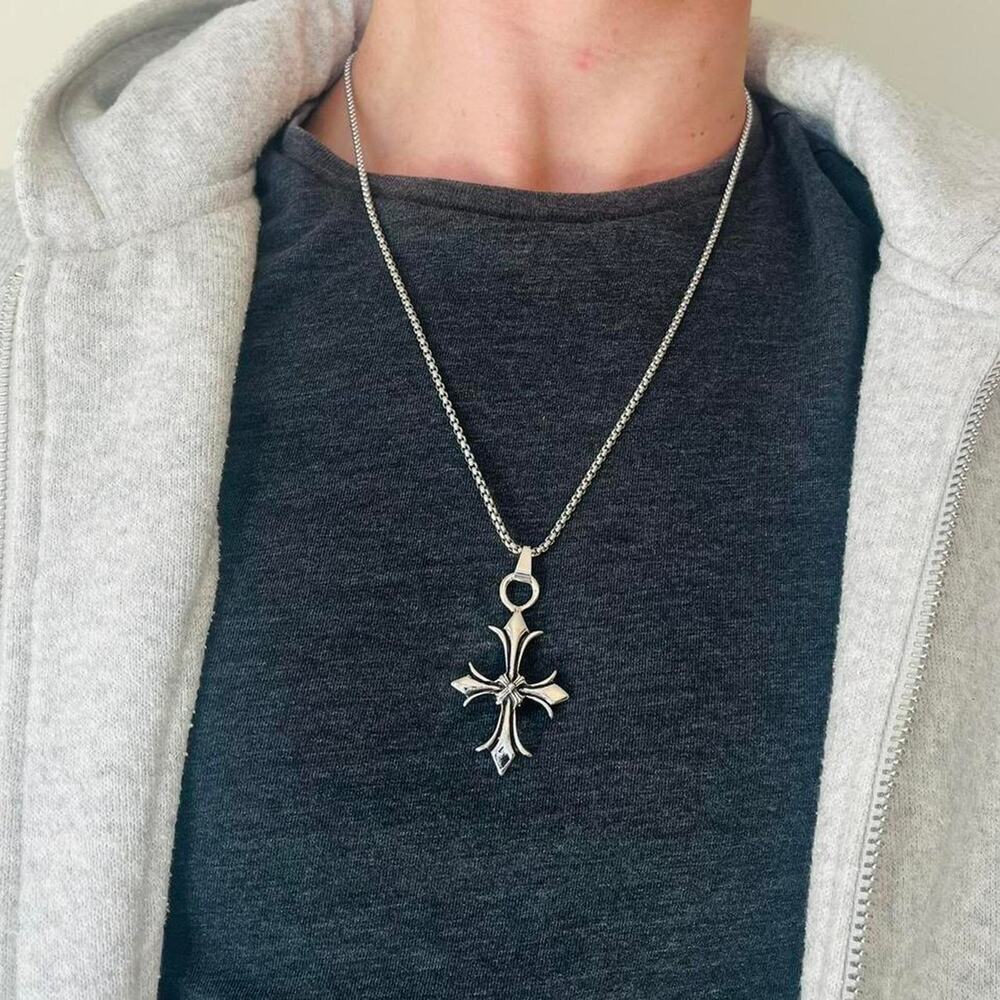 Y2K Silver Stainless Steel Cross Pendant Necklace